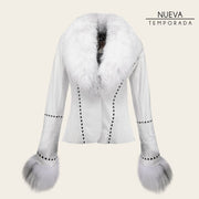 Chamarra en piel genuina de ovino con pelo de zorro para dama Chamarras 
