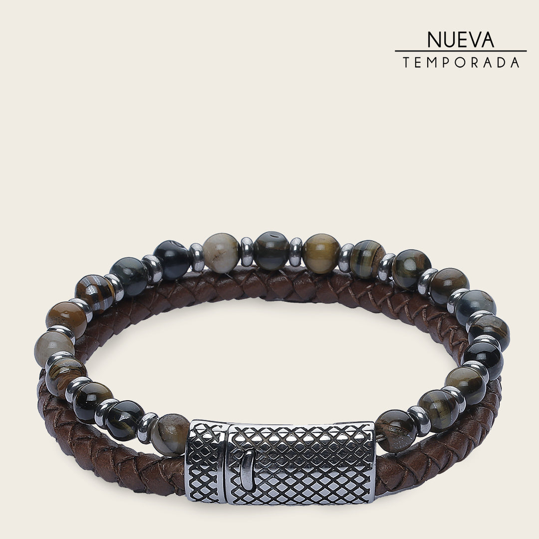 Pulsera Cuadra en piel de bovino para caballero