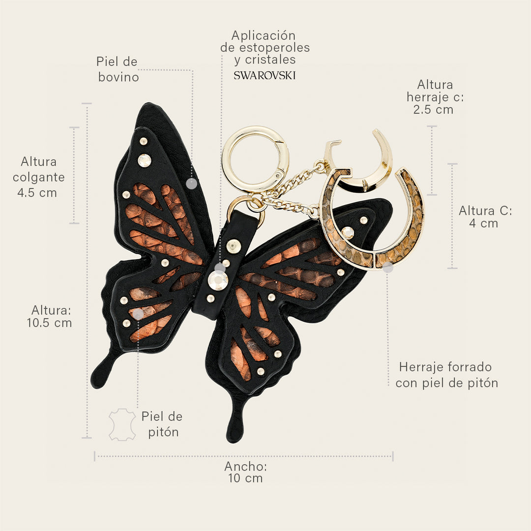 Charm de mariposa en piel genuina de pitón para dama