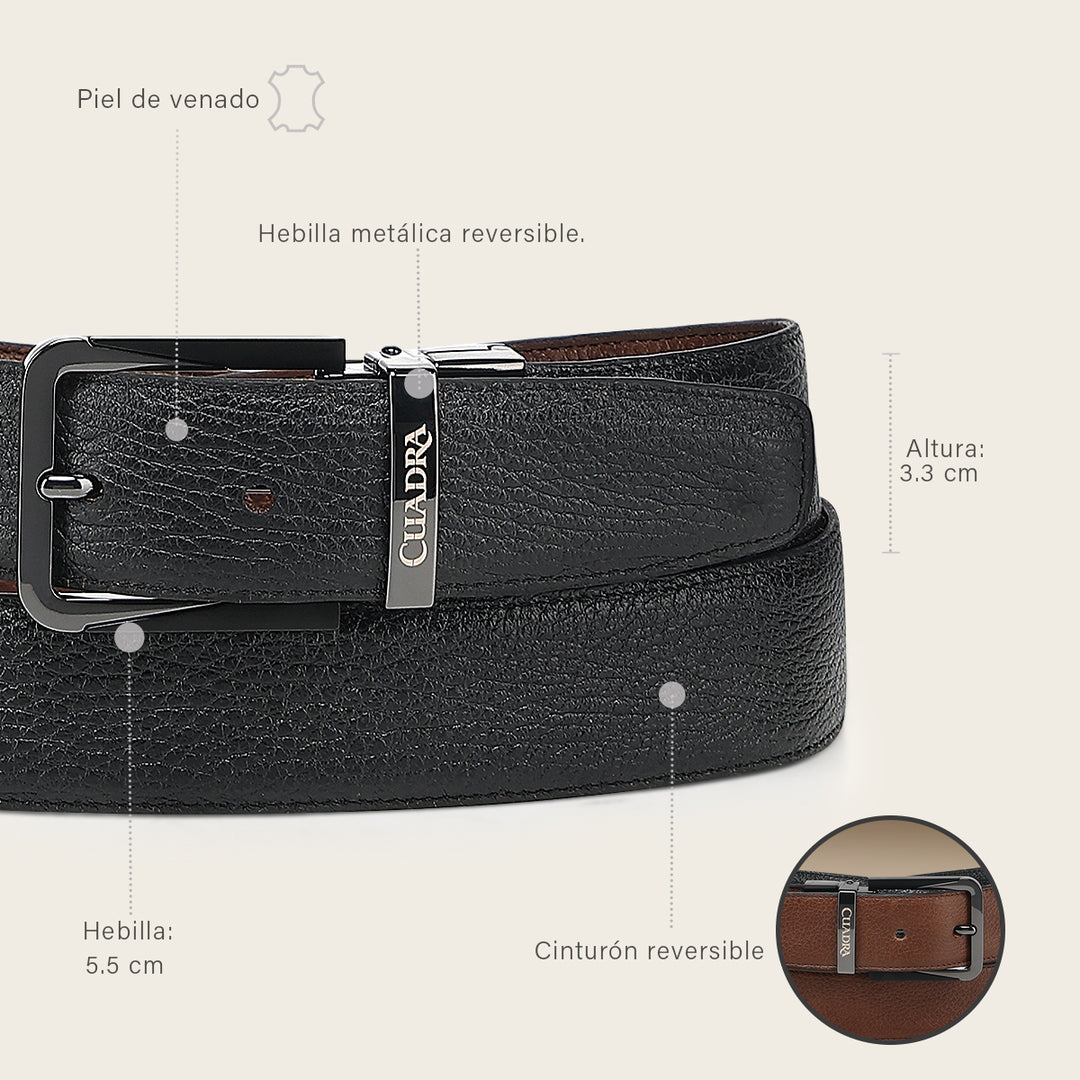 Cinturón reversible en piel genuina de venado para caballero