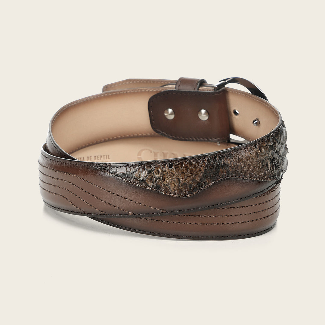 Cinturón casual en piel genuina de pitón para caballero