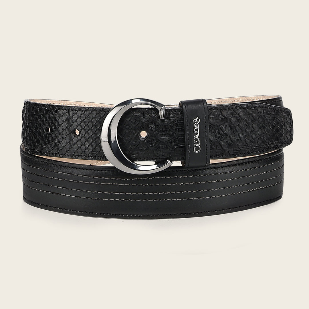 Cinturón casual en piel genuina de pitón para caballero