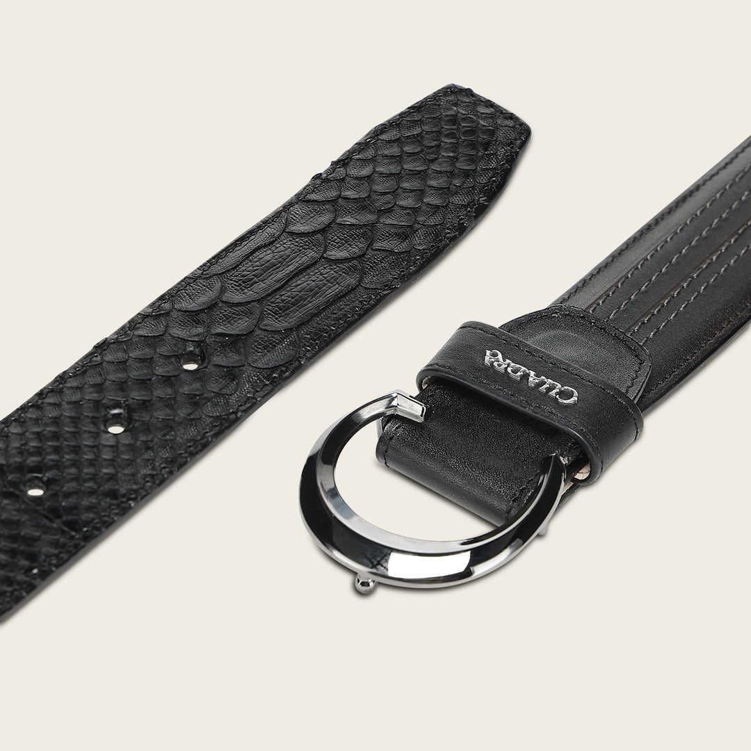 Cinturón casual en piel genuina de pitón para caballero