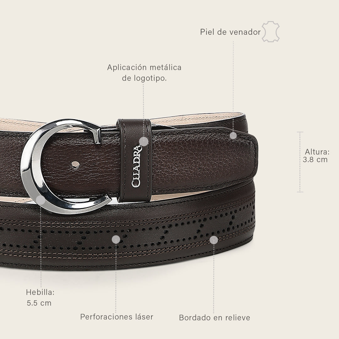 Cinturón casual en piel genuina de venado para caballero