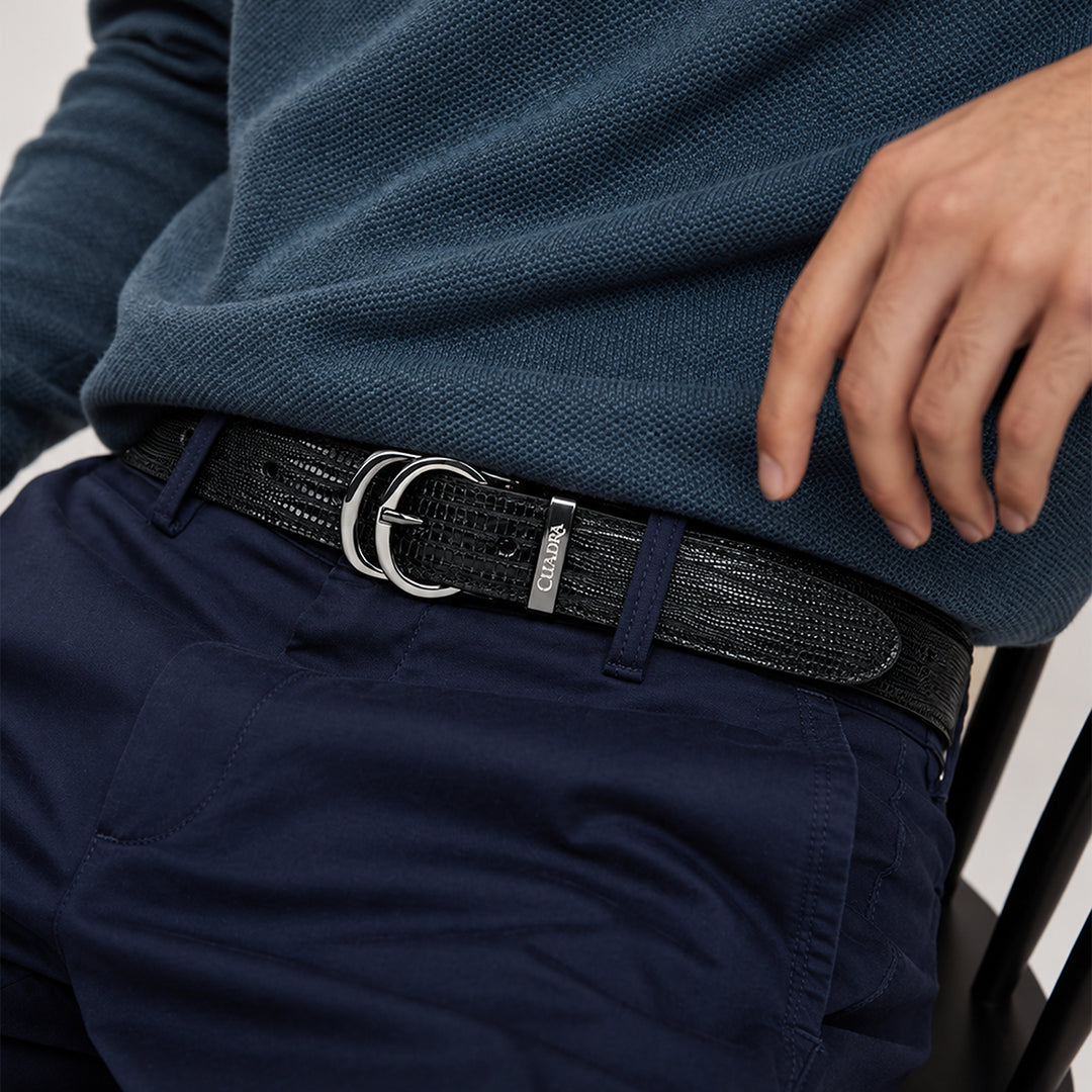 Cinturón reversible en piel genuina de lizard para caballero
