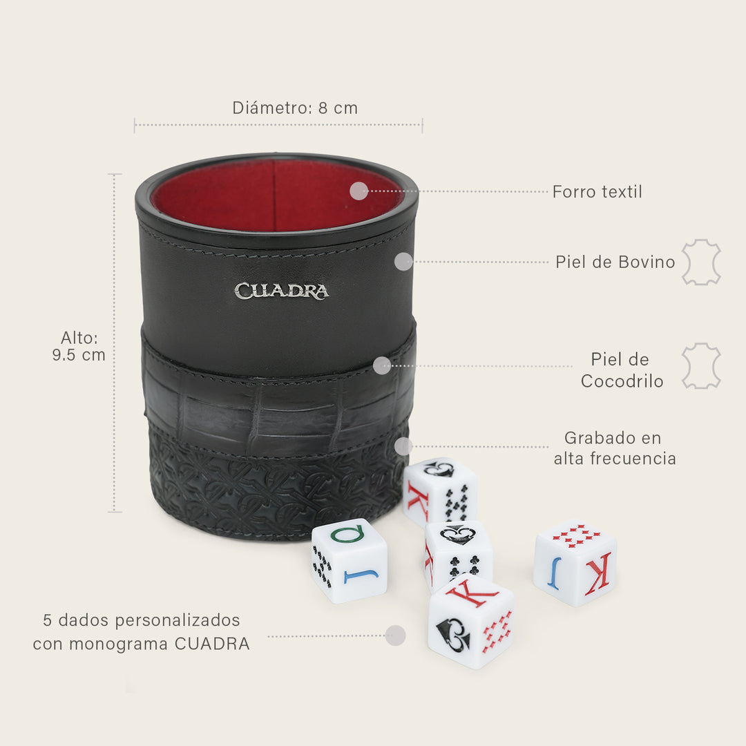 Juego de cubilete en piel genuina
