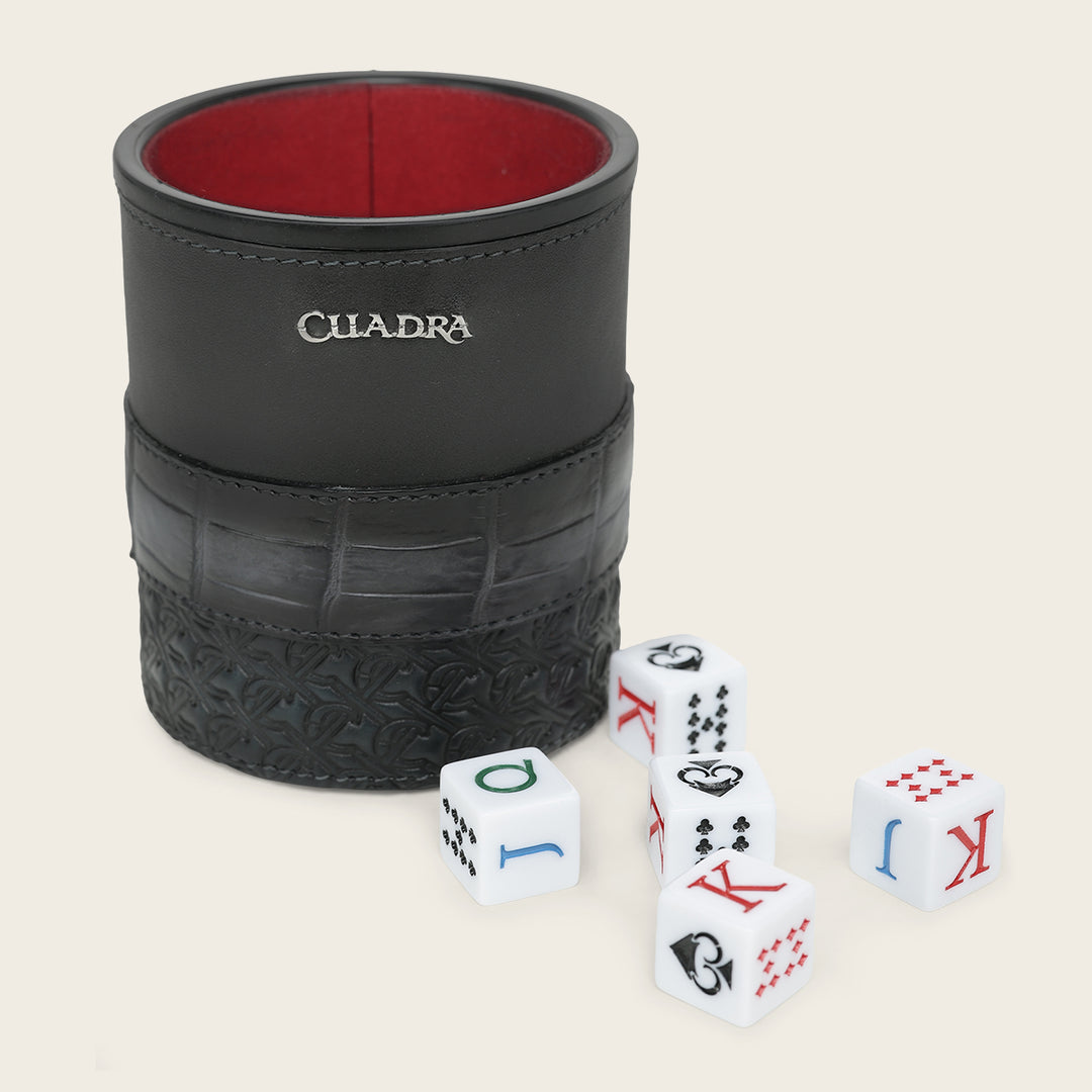 Juego de cubilete en piel genuina