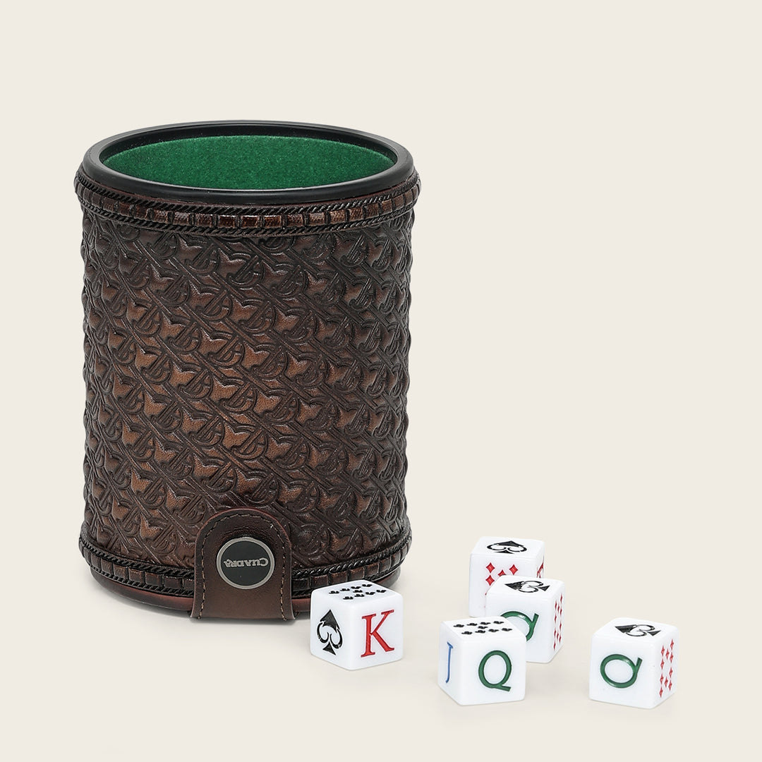 Juego de cubilete en piel genuina