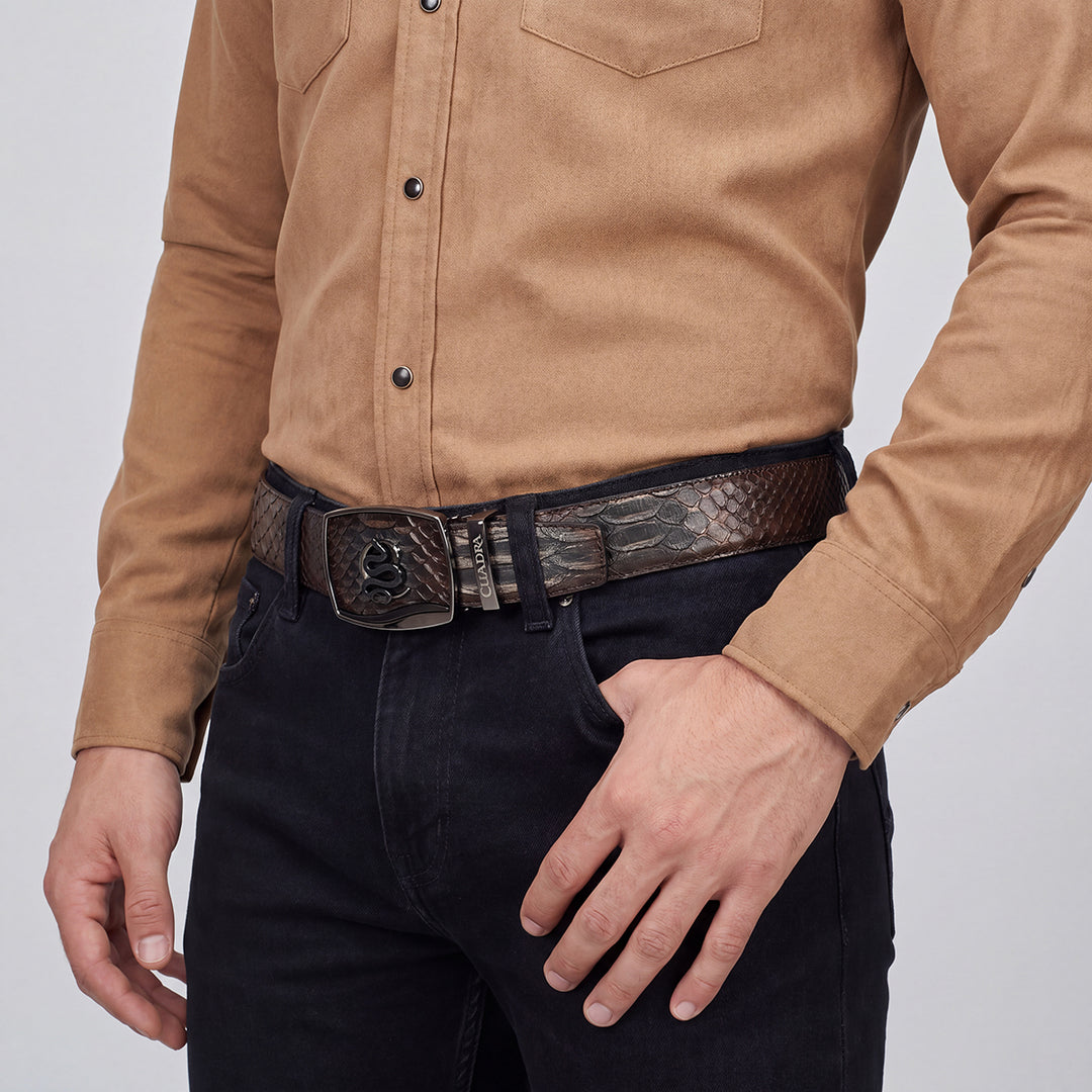 Cinturón vaquero full exotic en piel genuina de pitón para caballero