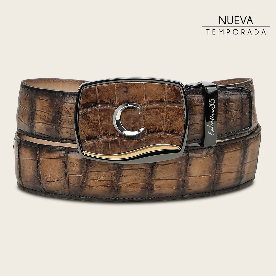 Cinturón vaquero "Edición limitada del 35 aniversario Cuadra” Full Exotic en piel genuina de alligator para caballero