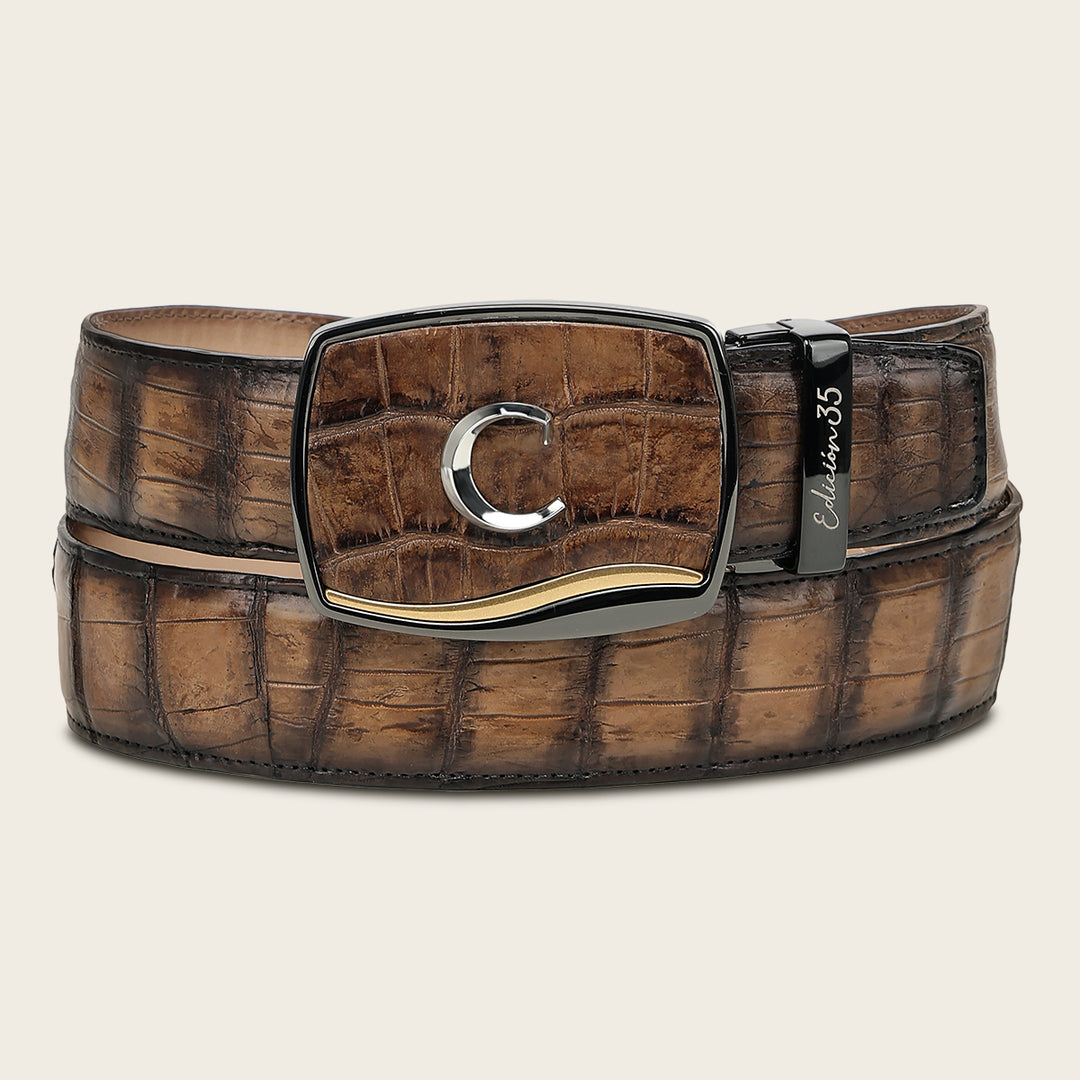 Cinturón vaquero "Edición limitada del 35 aniversario Cuadra” Full Exotic en piel genuina de alligator para caballero
