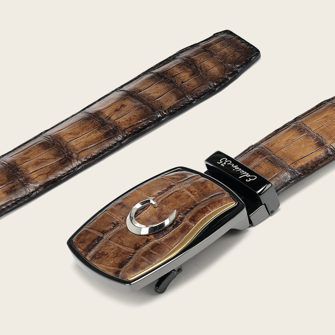 Cinturón vaquero "Edición limitada del 35 aniversario Cuadra” Full Exotic en piel genuina de alligator para caballero