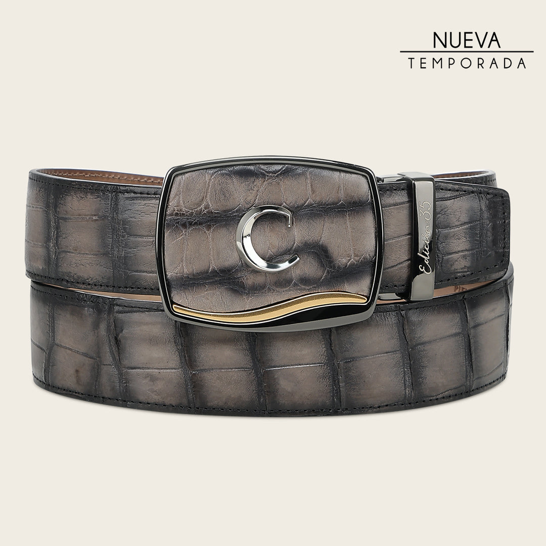 Cinturón vaquero "Edición limitada del 35 aniversario Cuadra” Full Exotic en piel genuina de alligator para caballero