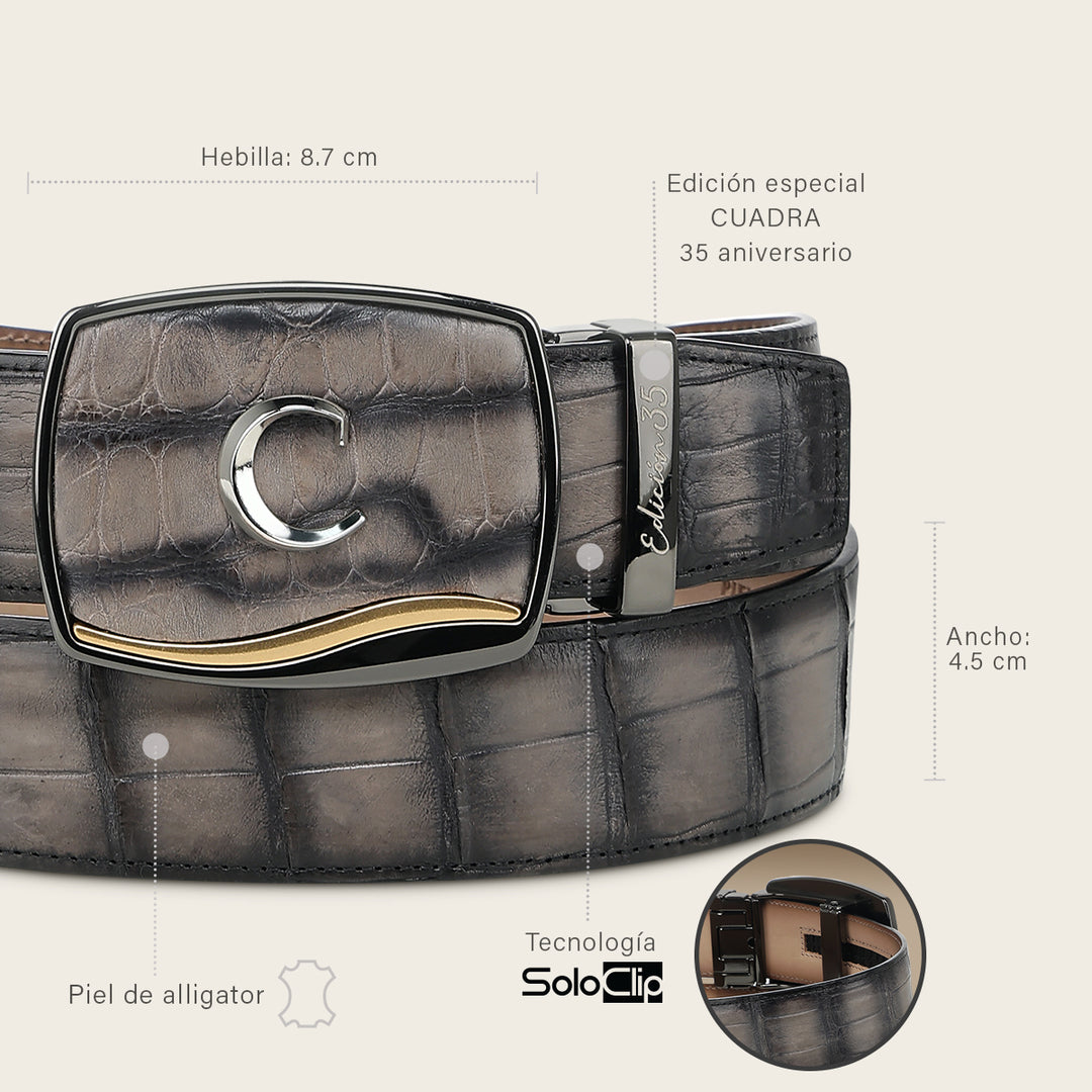 Cinturón vaquero "Edición limitada del 35 aniversario Cuadra” Full Exotic en piel genuina de alligator para caballero