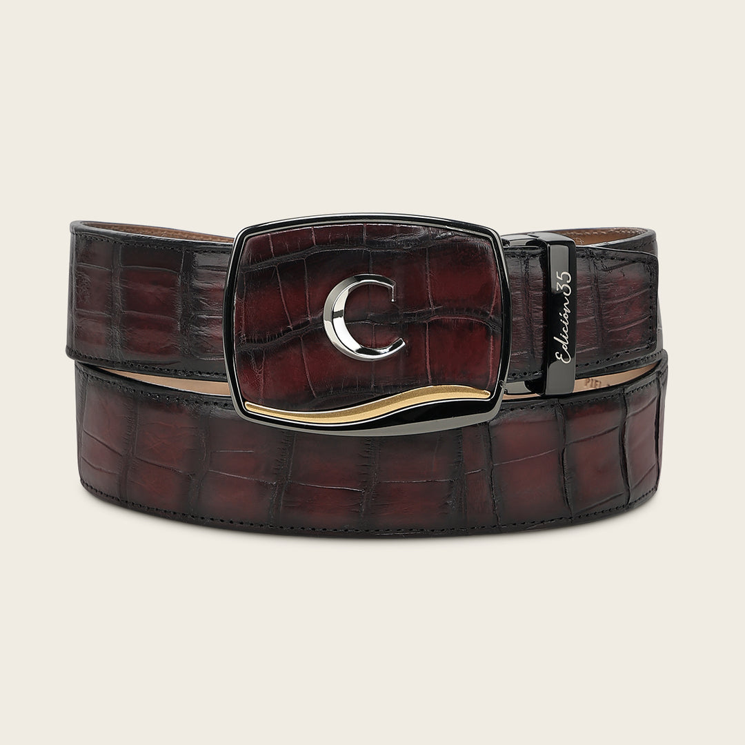 Cinturón vaquero "Edición limitada del 35 aniversario Cuadra” Full Exotic en piel genuina de alligator para caballero