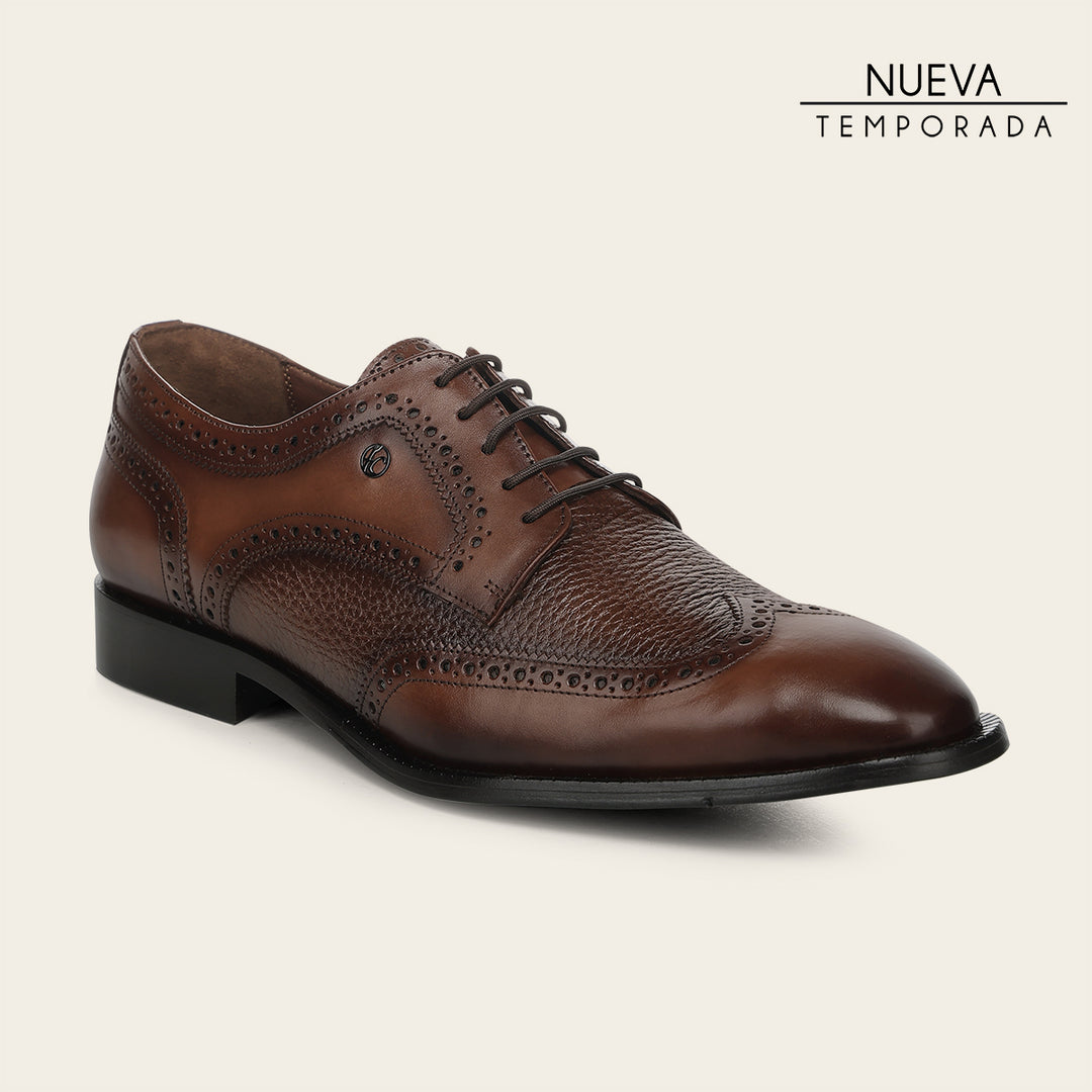 Zapato de vestir tipo Derby en piel genuina de venado italiano para caballero