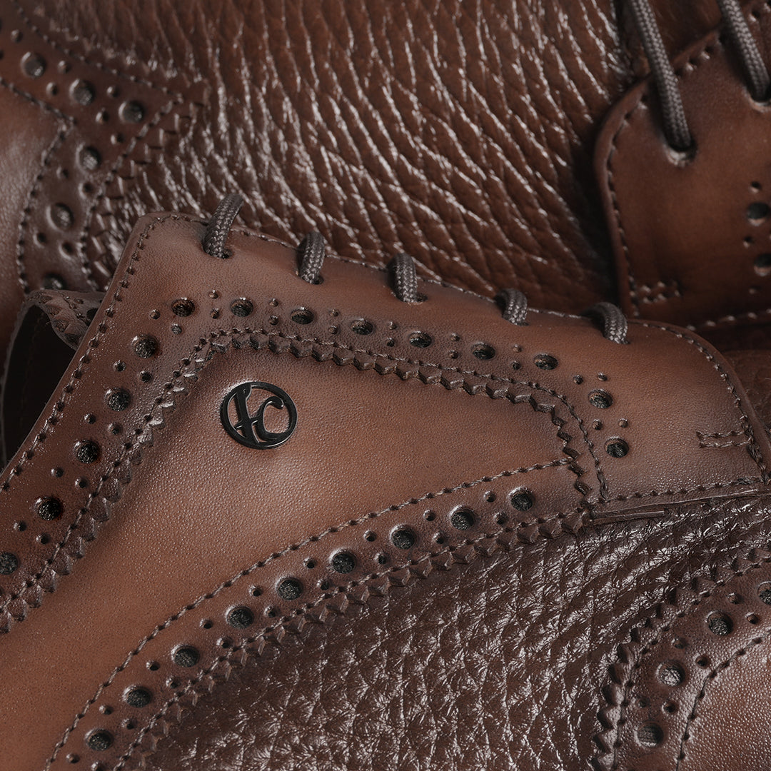 Zapato de vestir tipo Derby en piel genuina de venado italiano para caballero