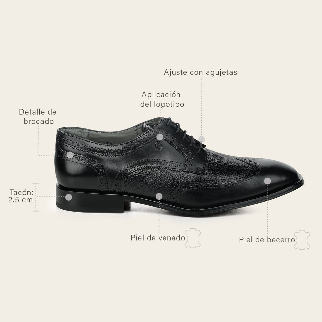 Zapato de vestir tipo Derby en piel genuina de venado italiano para caballero