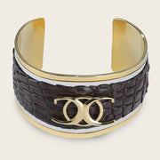 Brazalete ajustable en piel genuina de cocodrilo para dama Joyería 