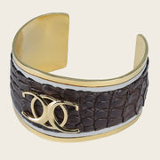 Brazalete ajustable en piel genuina de cocodrilo para dama Joyería 