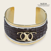 Brazalete ajustable en piel genuina de cocodrilo para dama Joyería 
