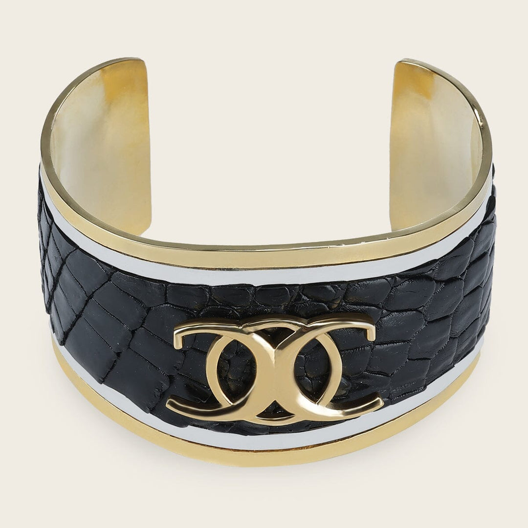 Brazalete ajustable en piel genuina de cocodrilo para dama Joyería 