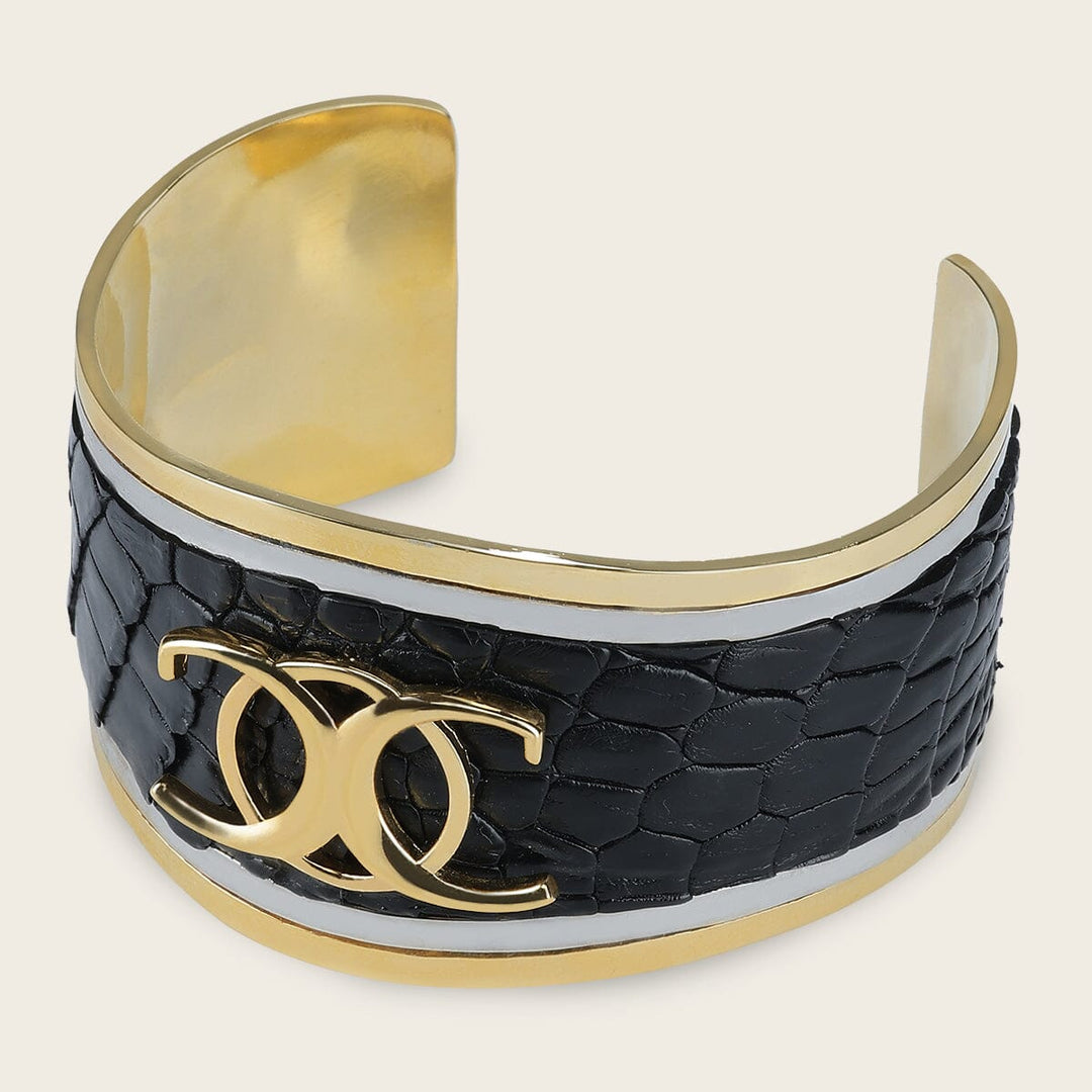 Brazalete ajustable en piel genuina de cocodrilo para dama Joyería 