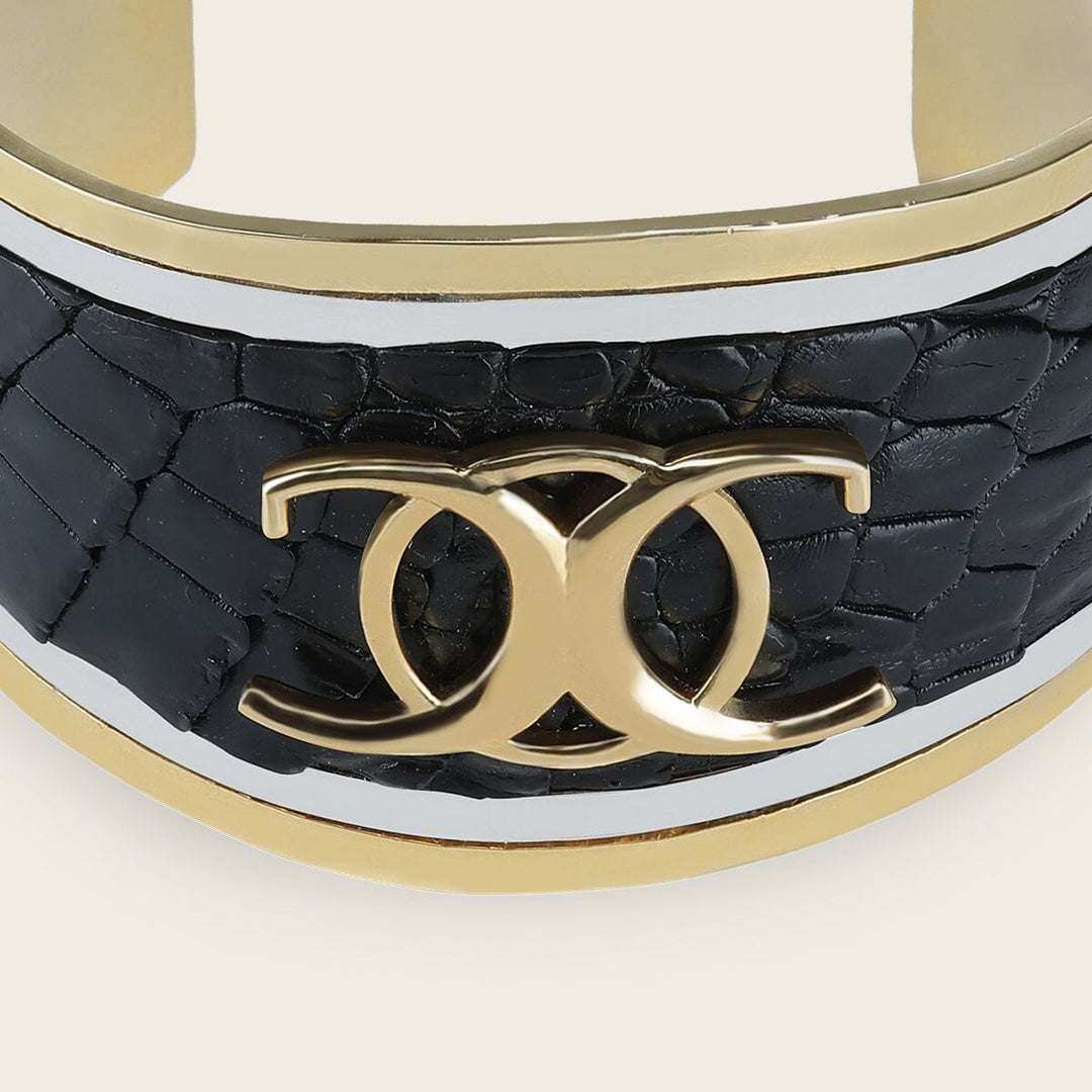 Brazalete ajustable en piel genuina de cocodrilo para dama Joyería 