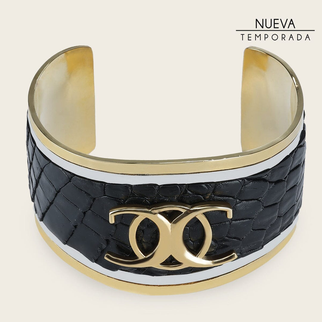 Brazalete ajustable en piel genuina de cocodrilo para dama Joyería 
