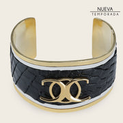 Brazalete ajustable en piel genuina de cocodrilo para dama Joyería 