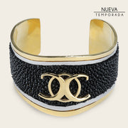 Brazalete ajustable en piel genuina de mantarraya para dama Joyería 
