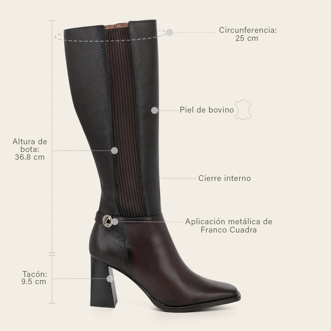 Bota alta de vestir en piel genuina de ternera para dama