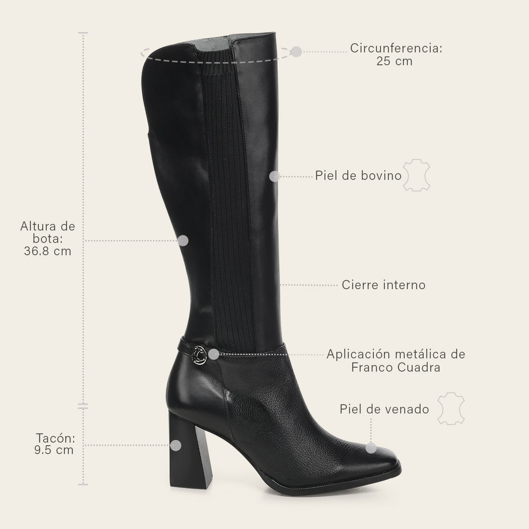 Bota alta de vestir en piel genuina de venado para dama