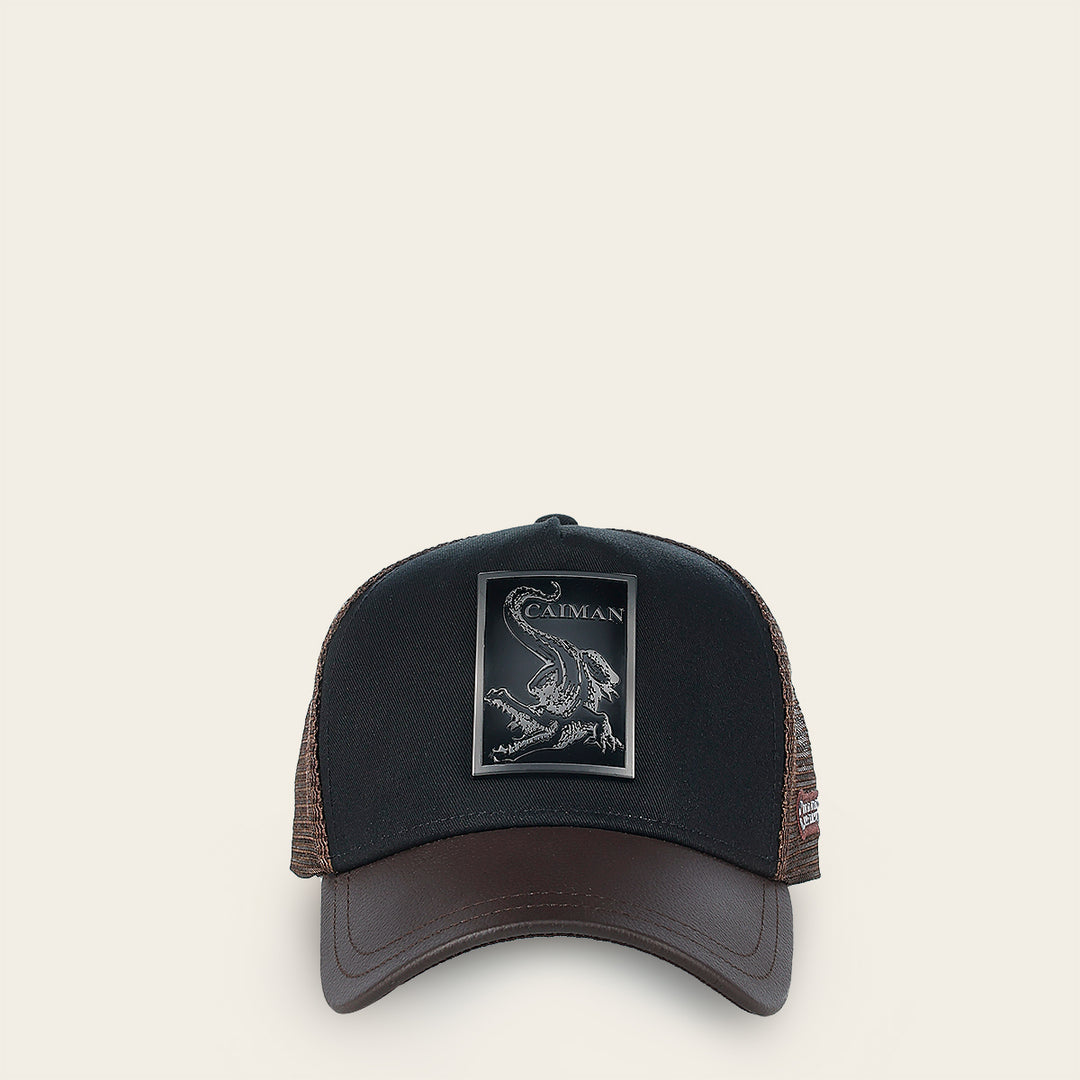 Gorra en piel genuina con diseño de caimán