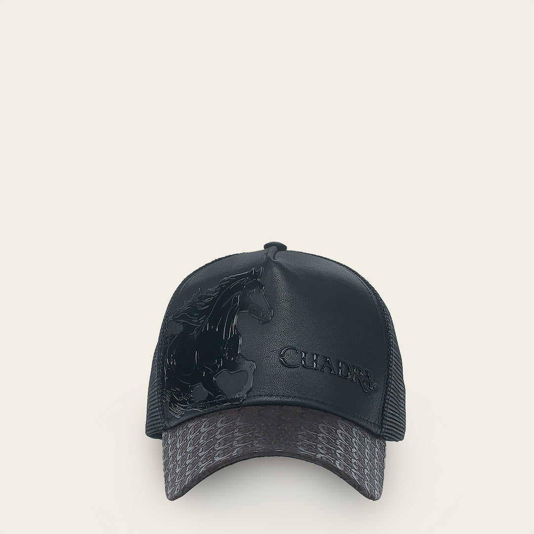 Gorra en piel genuina con diseño de caballo