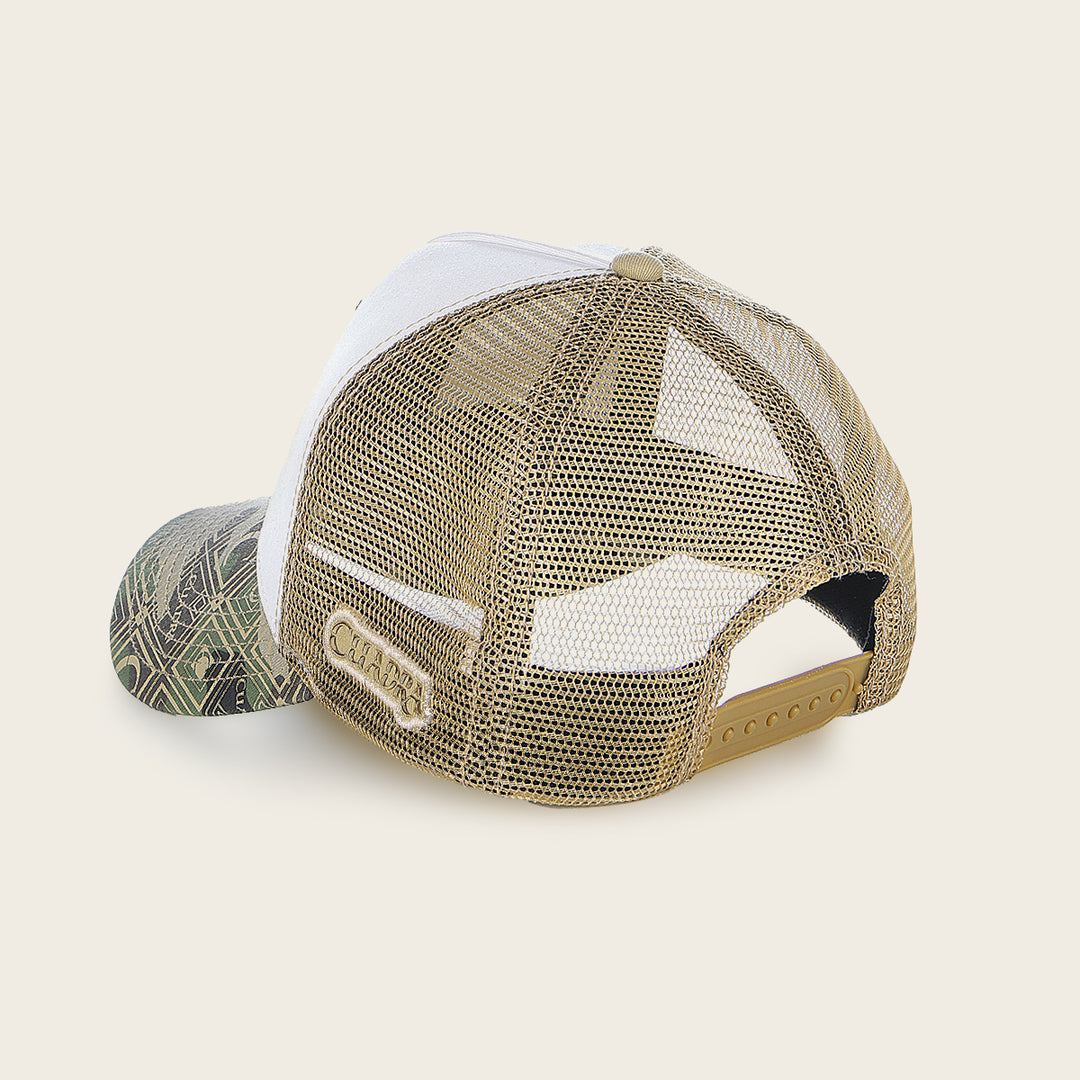 Gorra Cuadra con parche en piel de lizard