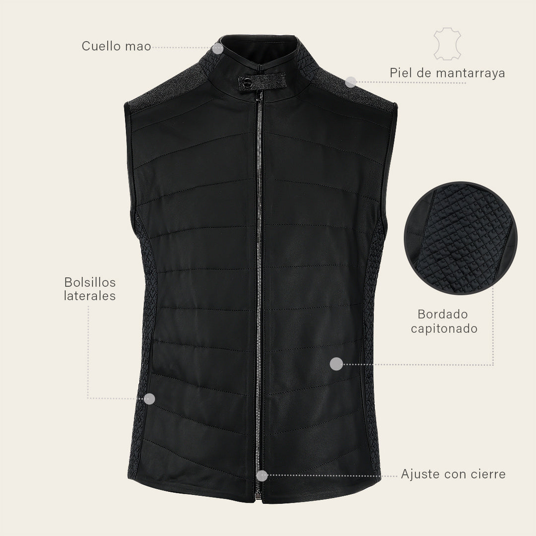 Chaleco en piel genuina de mantarraya para caballero