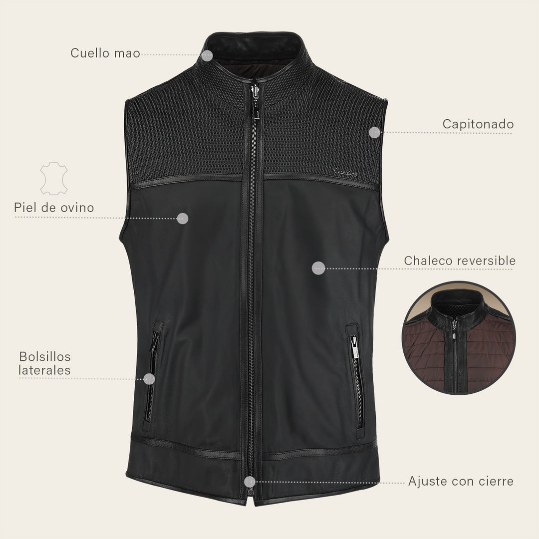 Chaleco reversible en piel genuina de ovino para caballero
