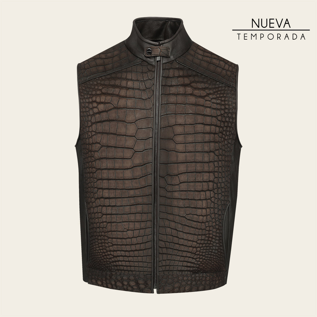 Chaleco en piel genuina de cocodrilo para caballero