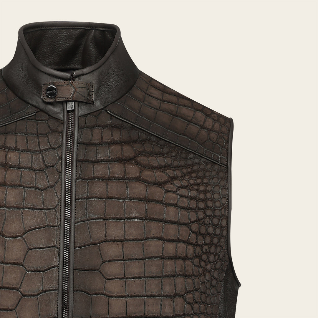 Chaleco en piel genuina de cocodrilo para caballero
