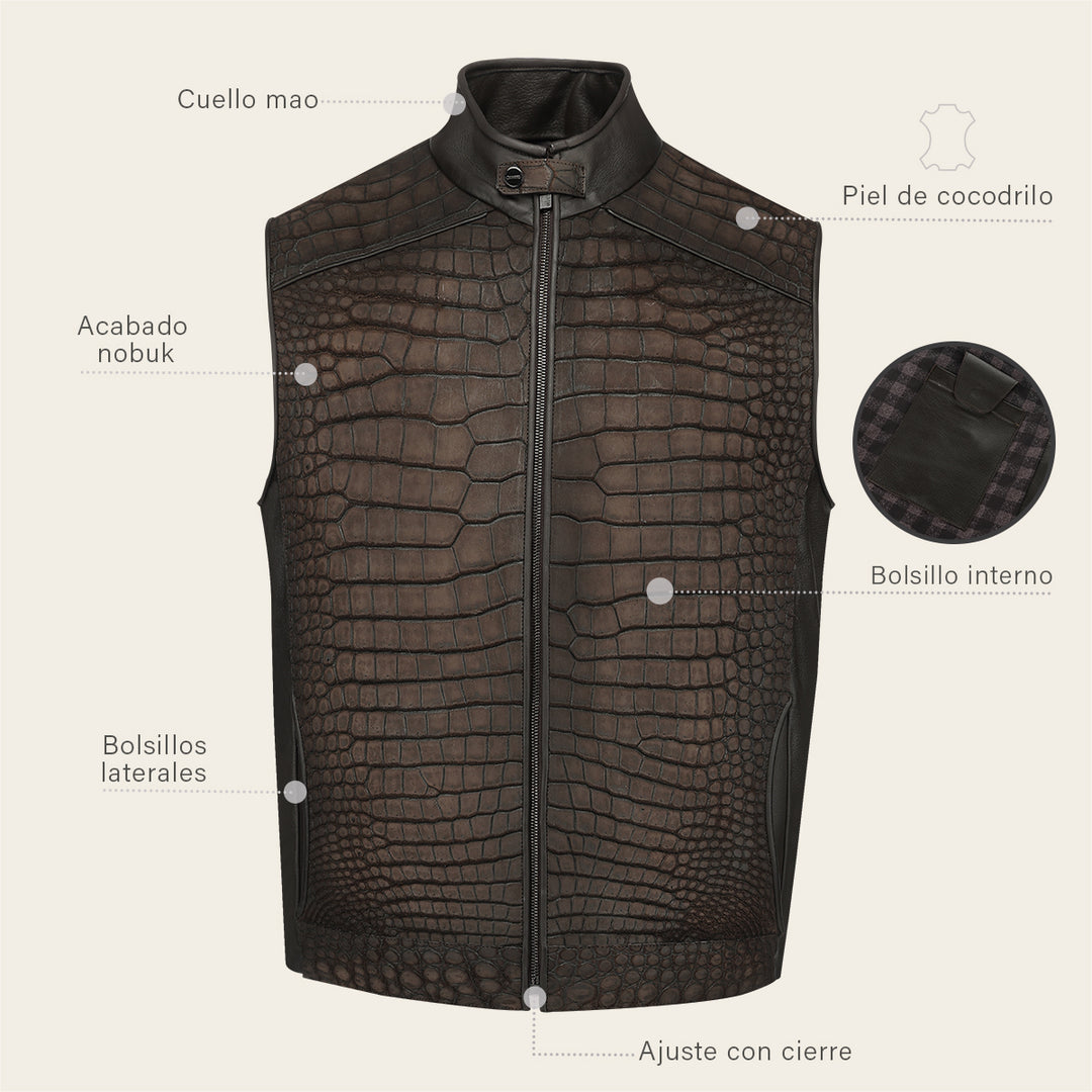 Chaleco en piel genuina de cocodrilo para caballero
