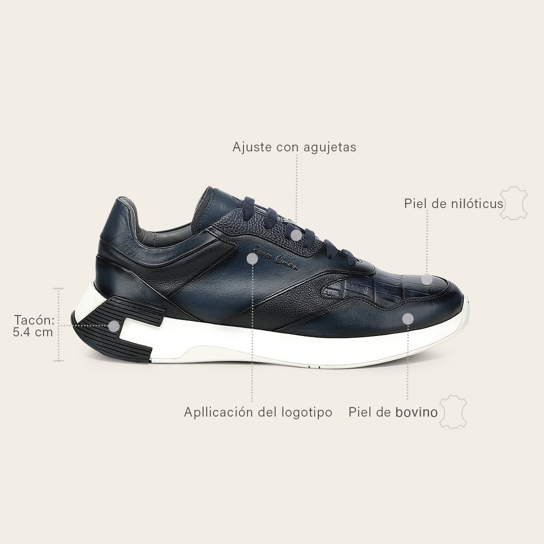Tenis en piel genuina de caimán para caballero