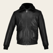 Chamarra en piel genuina con cuello de pelo Ropa 