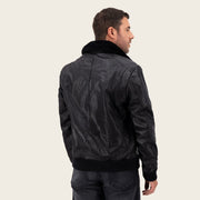 Chamarra en piel genuina con cuello de pelo Ropa 