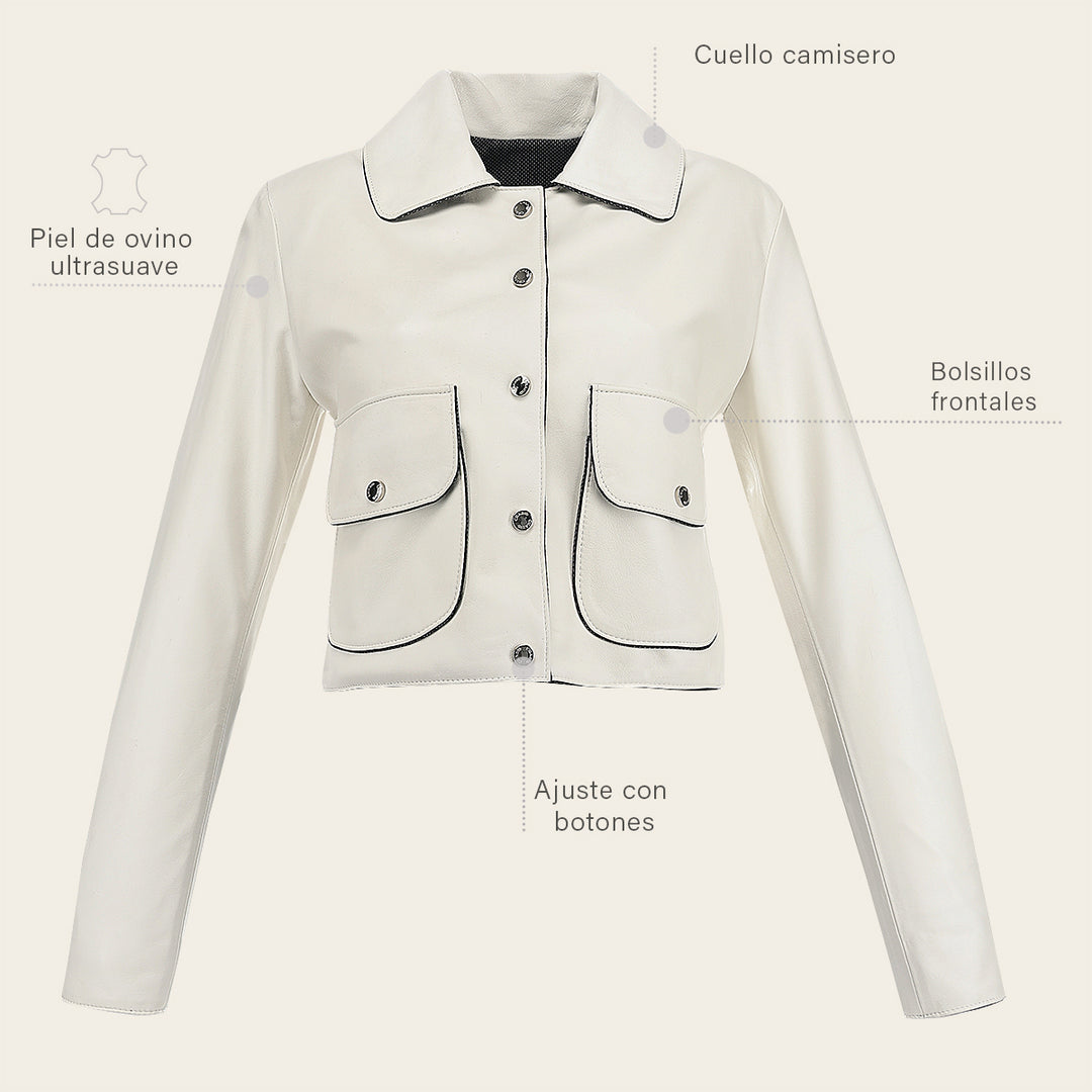Chamarra en piel genuina de ovino para dama