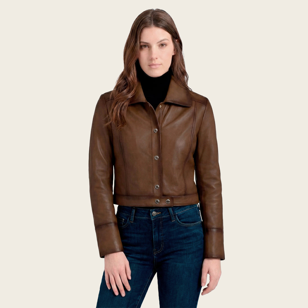 Chamarra en piel genuina de ovino para dama