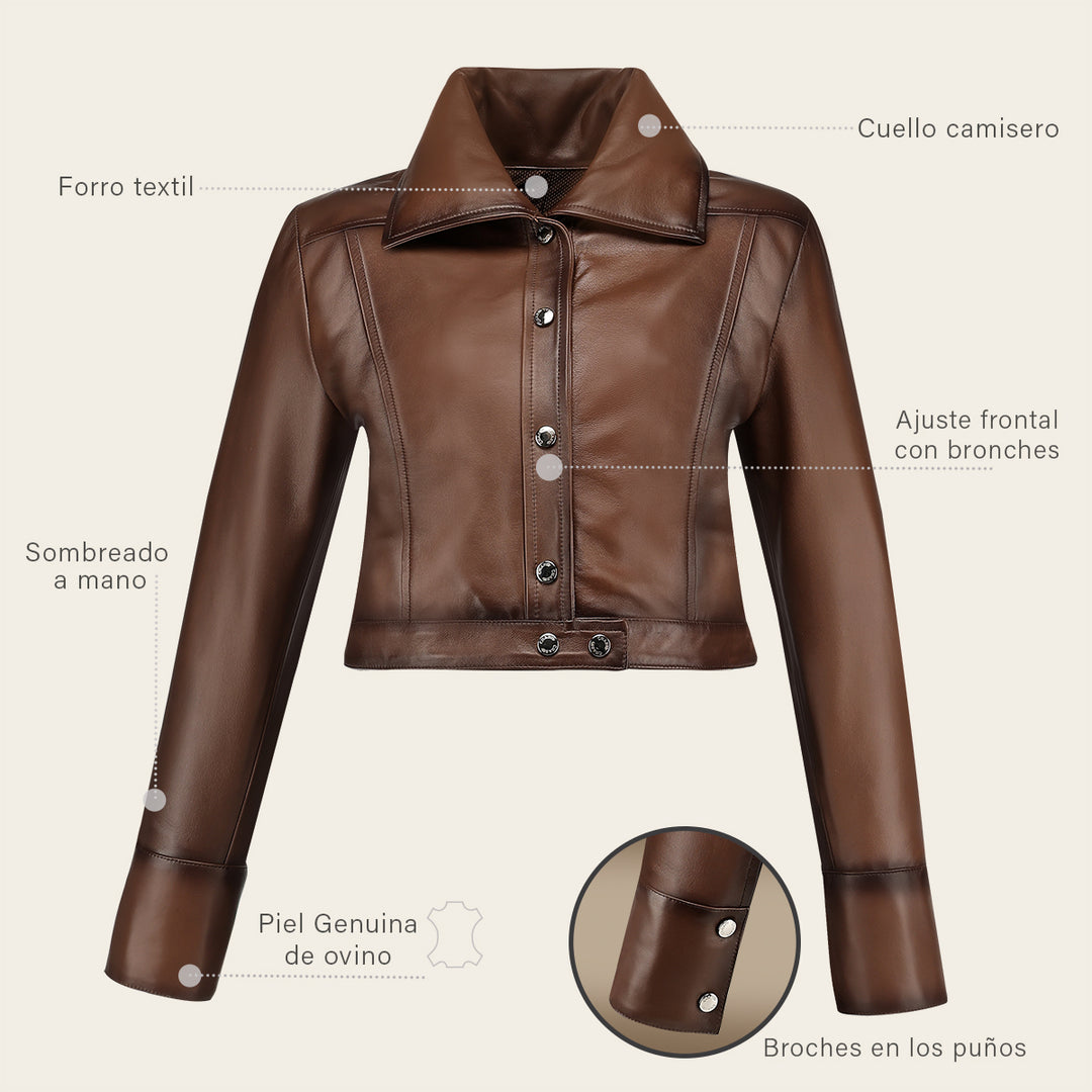 Chamarra en piel genuina de ovino para dama
