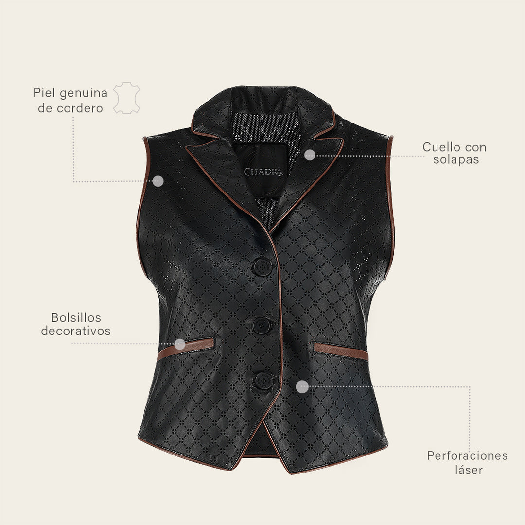 Chaleco en piel genuina de ovino para dama