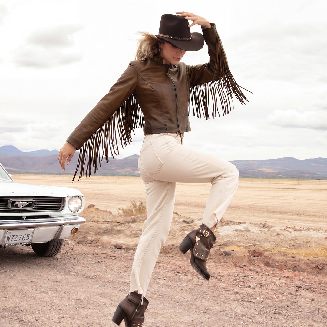 Cuadra Jacket for Women in Genuine Ovine Leather Brown