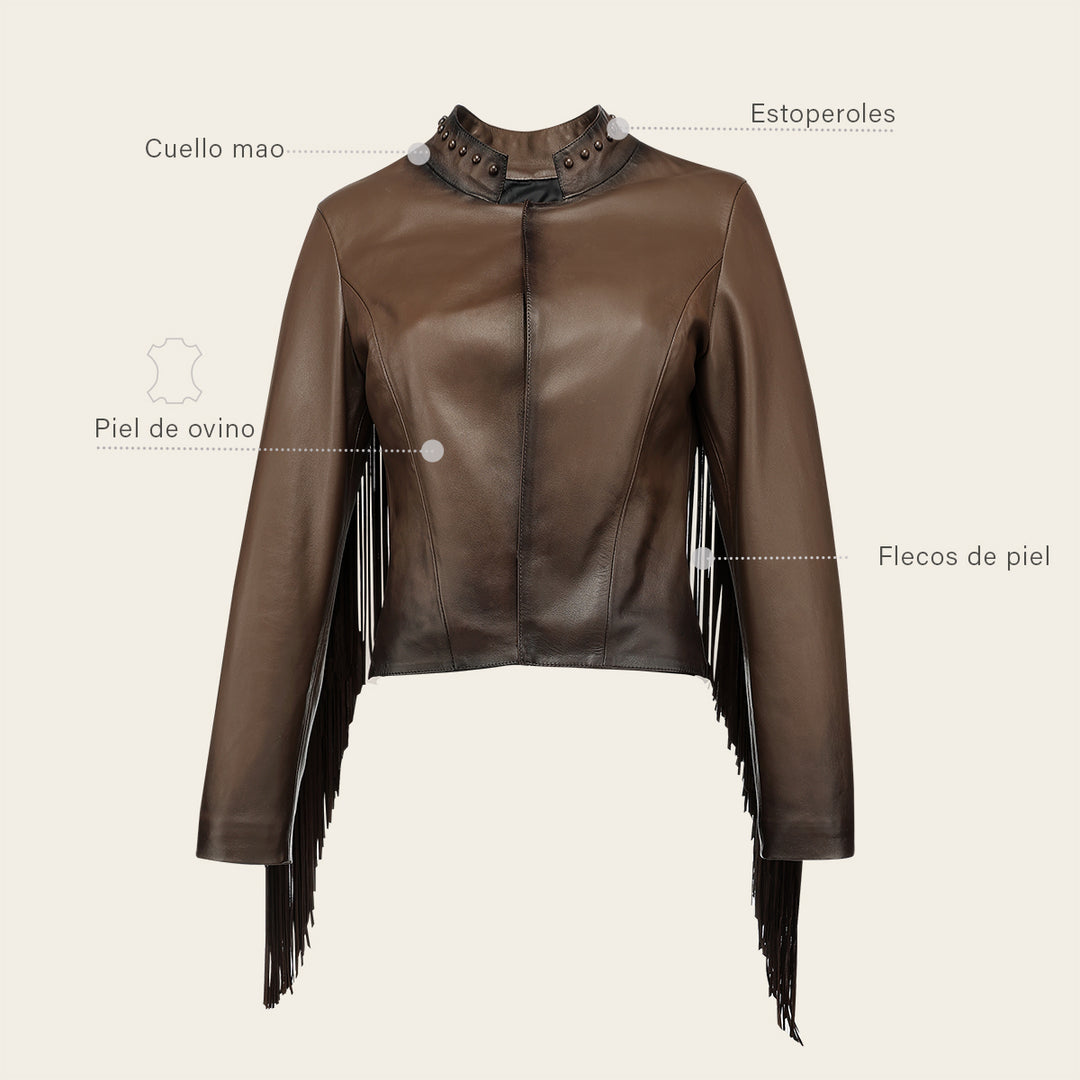 Cuadra Jacket for Women in Genuine Ovine Leather Brown